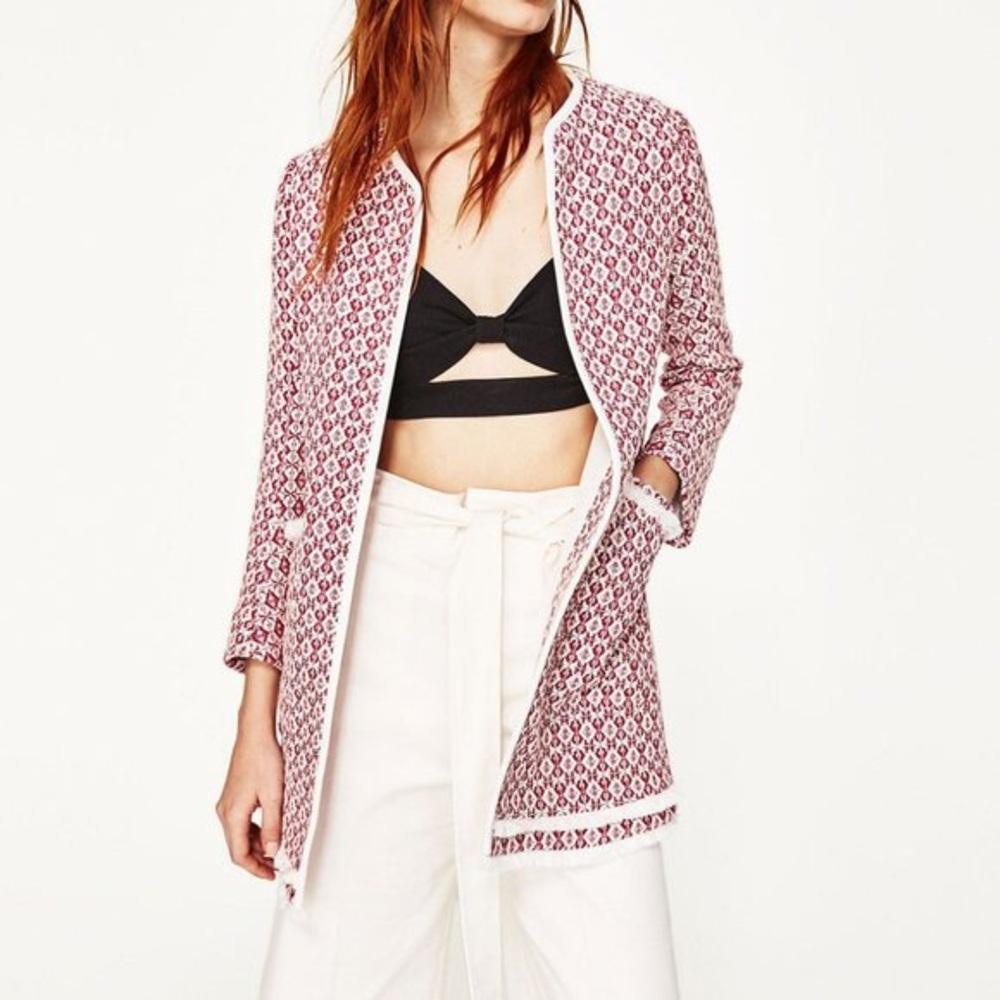ZARA Red Jacket - Long Casual Dress Coat - Moroccan Print